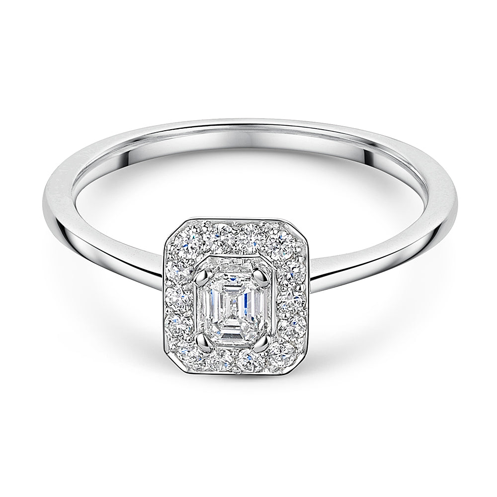 9ct White Gold Emerald Cut Cluster Ring 0.35cts