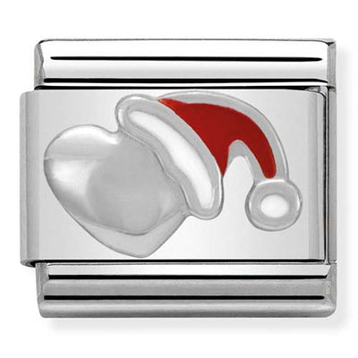 Silvershine Christmas Heart & Santa Hat Charm