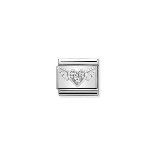 Silvershine CZ Angel Wings & Heart Charm