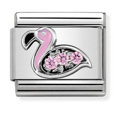 Silverhsine CZ Pink Flamingo Charm