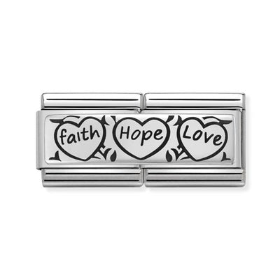 Silvershine double Link Faith, Hope and Love Charm