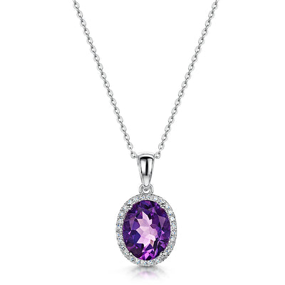 9ct Gold Amethyst & Diamond Pendant & Chain Necklace