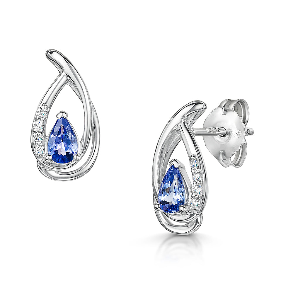 White Gold Tanzanite & Diamond Stud Earrings