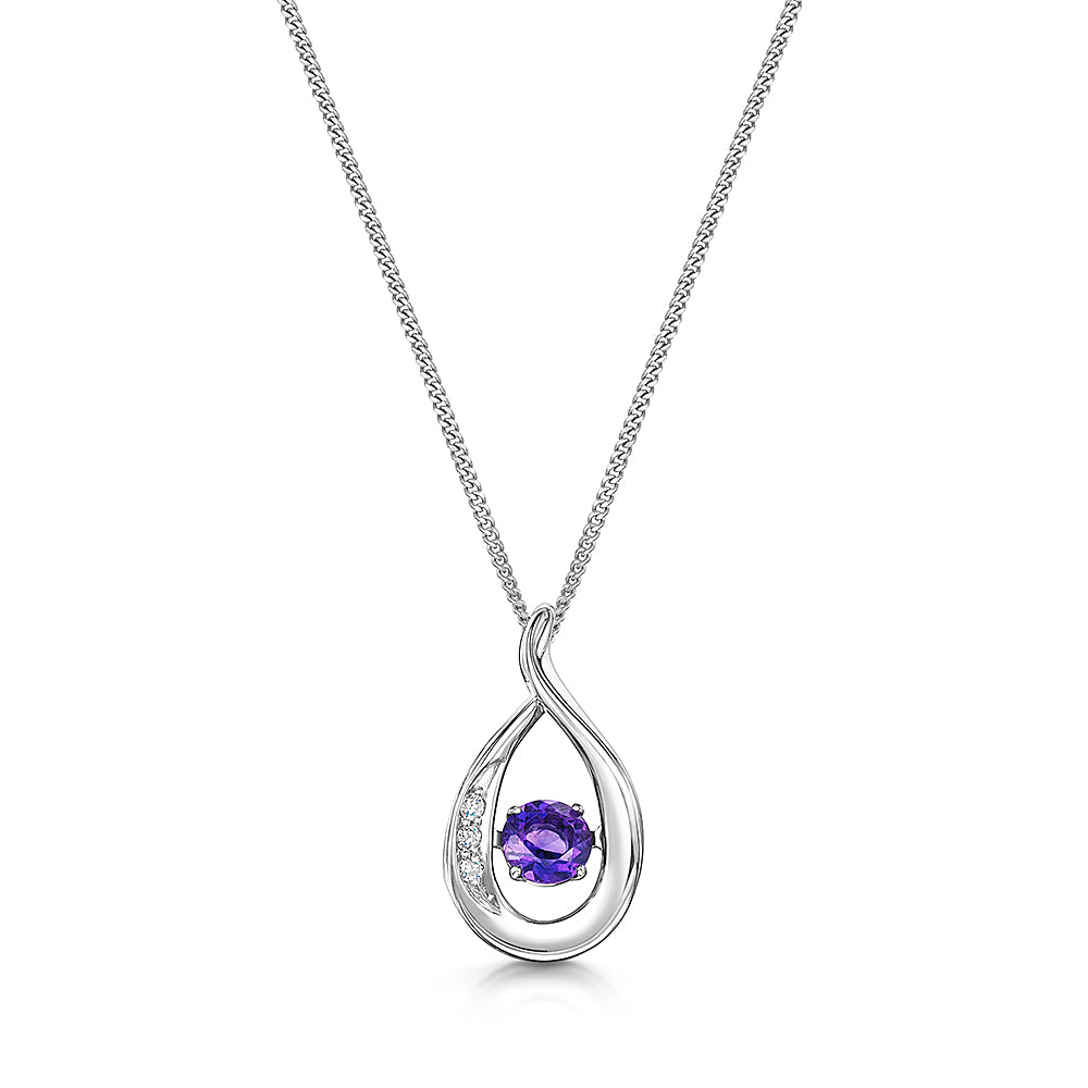 Shimmer White Gold Amethyst Pendant & Chain