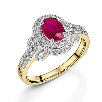 Yellow Gold Ruby & Diamond Cluster Ring