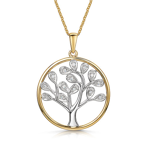 9ct Diamond Tree Of Life pendant & chain