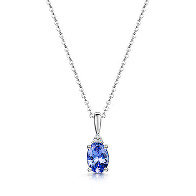 9ct White Gold Tanzanite & Diamond Pendant & Chain