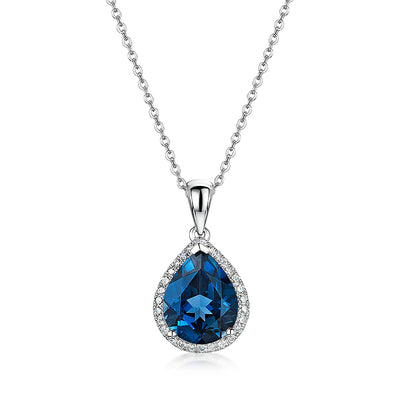 9ct Pear Shaped Blue Topaz Pendant & Chain