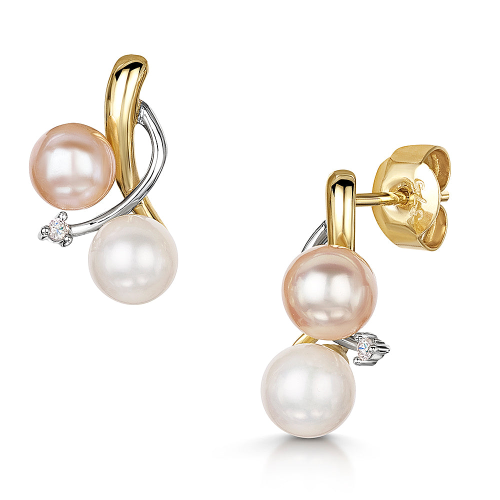 9ct Two Colour Pearl & Diamond Earrings
