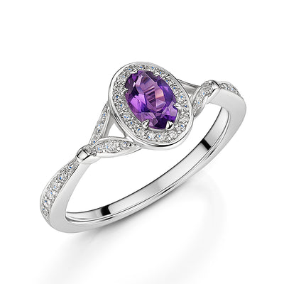 White Gold Amethyst & Diamond Ring