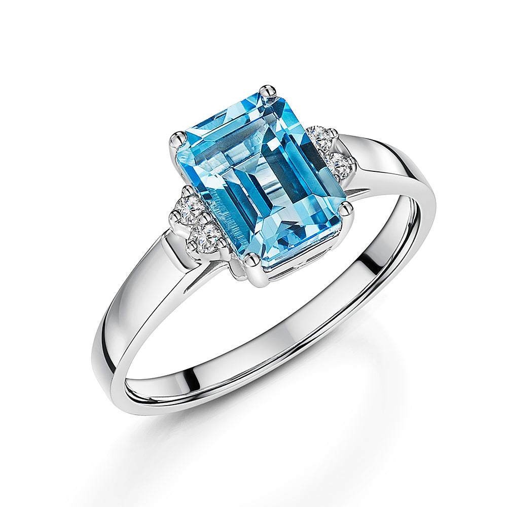 White Gold Blue Topaz & Diamond Ring