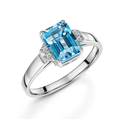 White Gold Blue Topaz & Diamond Ring