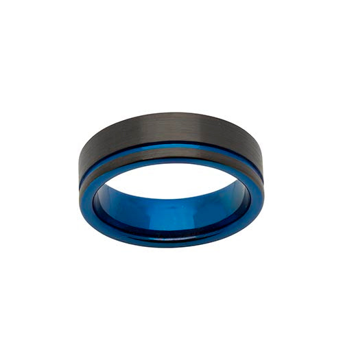 Tungsten Hammered Effect Blue & Black Band 8mm