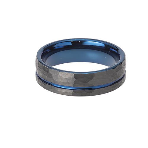 Tungsten Hammered Effect Blue & Black Band 8mm