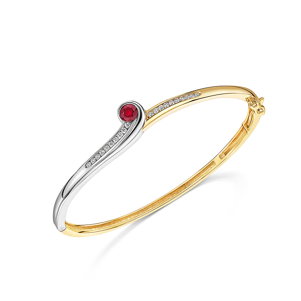 9ct Gold Two Tone Ruby Bangle