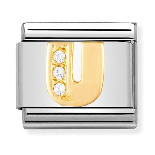 Classic Gold CZ Letter U Charm