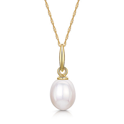 9ct Yellow Gold Pearl Pendant & Chain