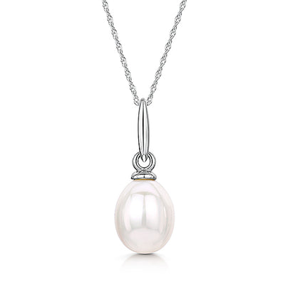 9ct White Gold Pearl Pendant & Chain
