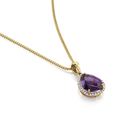 Amethyst & Diamond Pendant & Chain