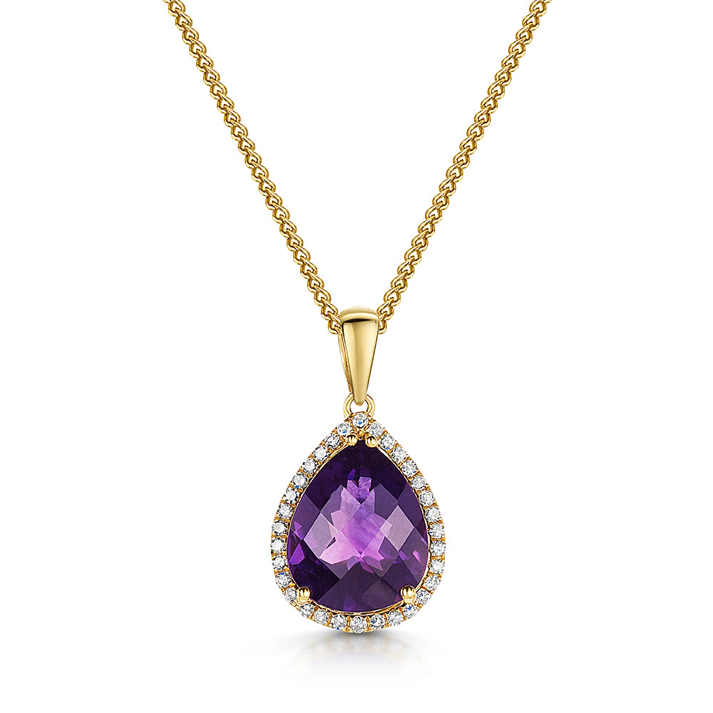 Amethyst & Diamond Pendant & Chain