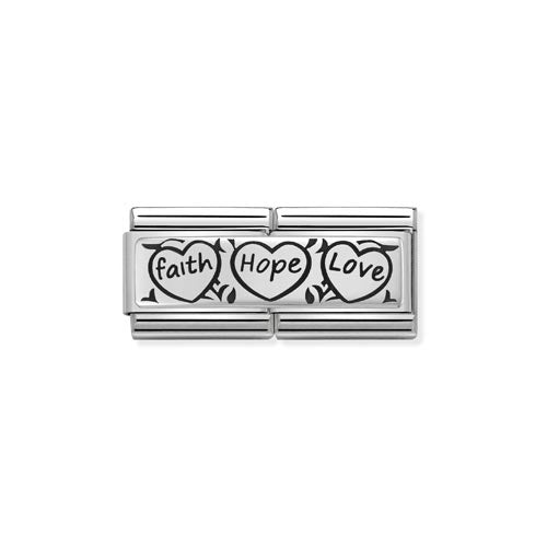 Silvershine double Link Faith, Hope and Love Charm