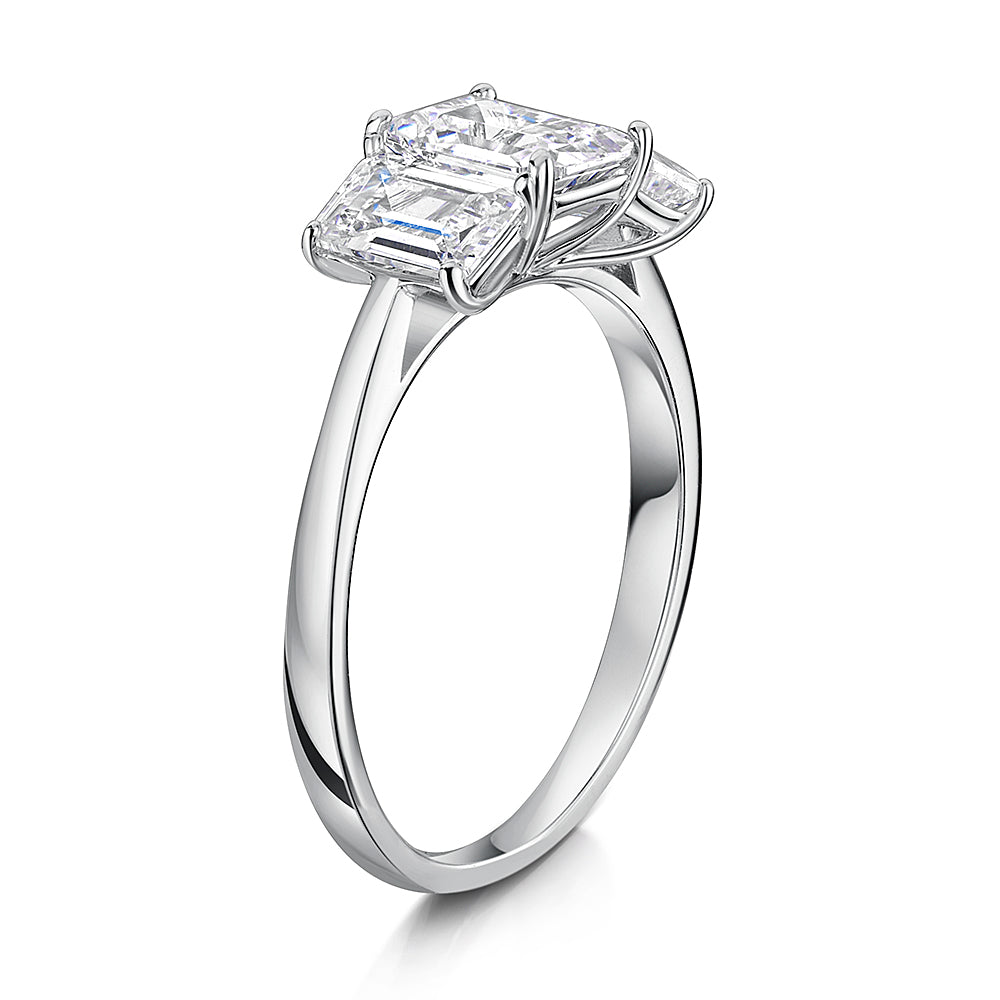 Sterling Silver Emerald Cut CZ Trilogy Ring