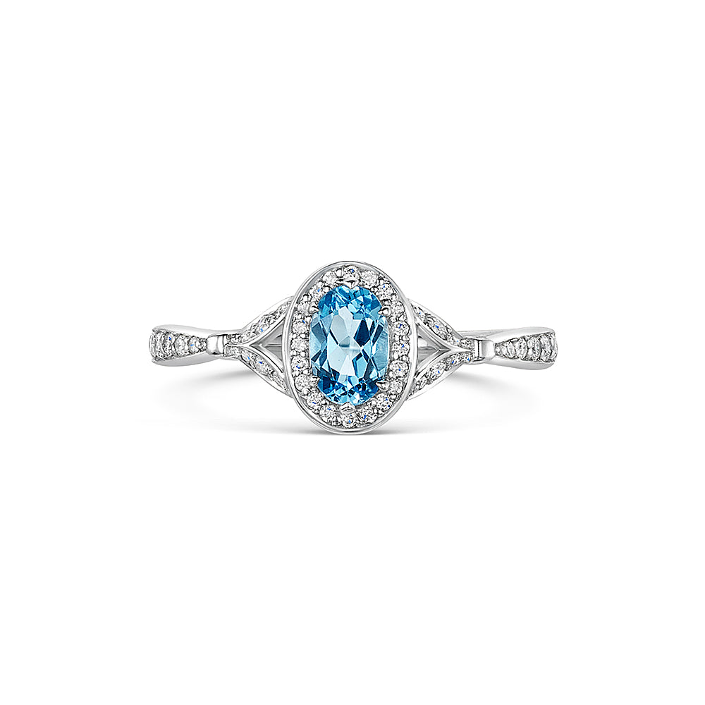 White Gold Blue Topaz & Diamond Ring