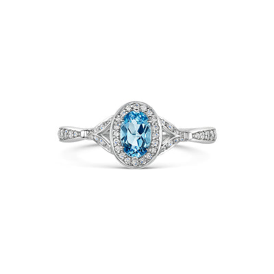 White Gold Blue Topaz & Diamond Ring