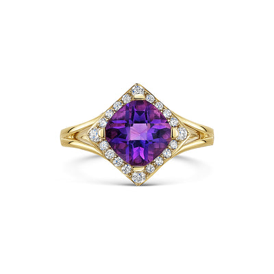 Yellow Gold Faceted Amethyst & Diamond Ring