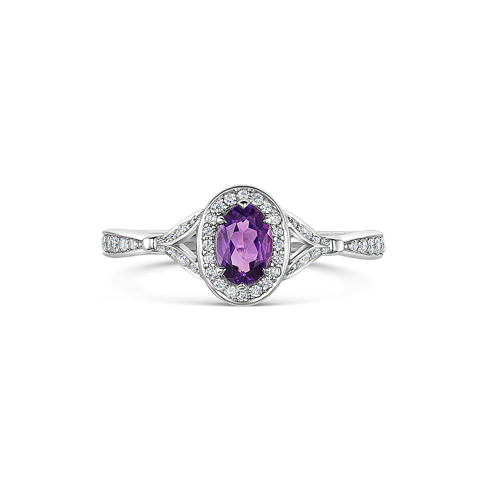 White Gold Amethyst & Diamond Ring