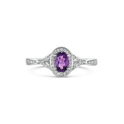 White Gold Amethyst & Diamond Ring