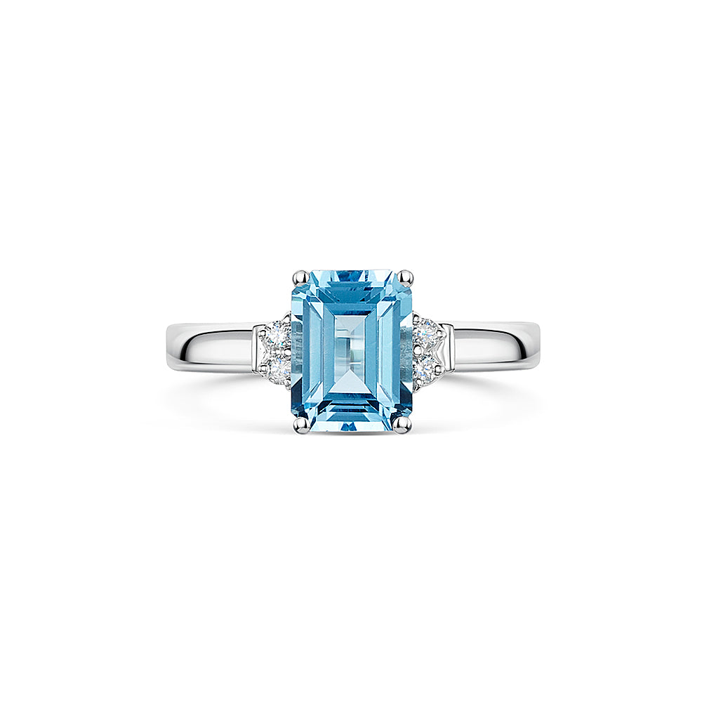 White Gold Blue Topaz & Diamond Ring