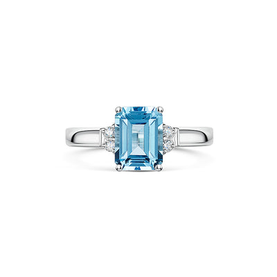 White Gold Blue Topaz & Diamond Ring