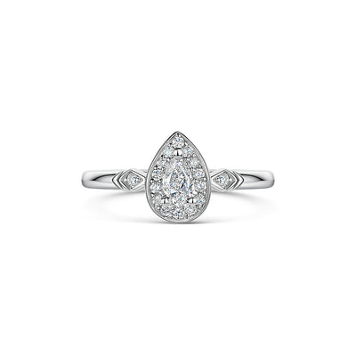 9ct White Gold Pear Shape Halo Engagement Ring 0.33ct