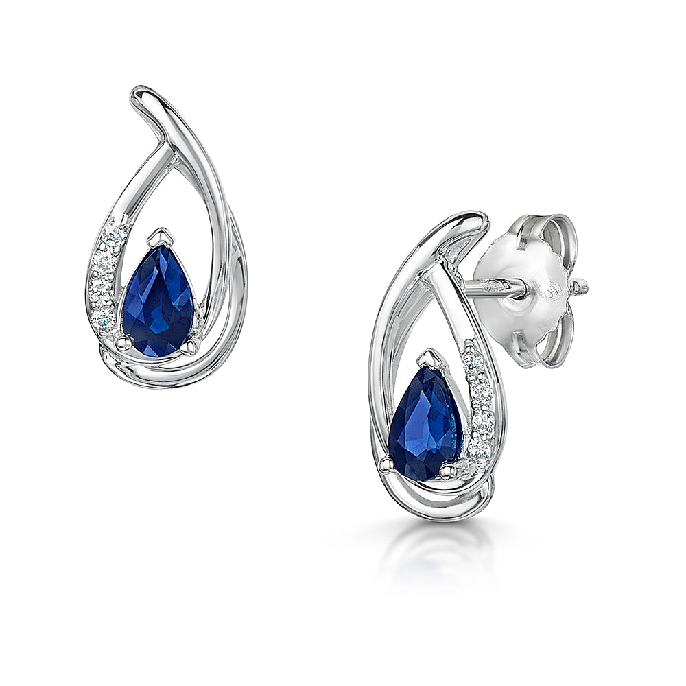 White Gold Sapphire & Diamond Stud Earrings