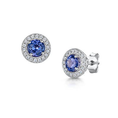 Tanzanite and diamond stud earrings - 18ct gold