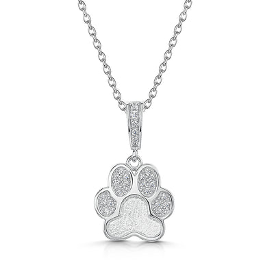 Sterling Silver & CZ Dog Paw Pendant & Chain