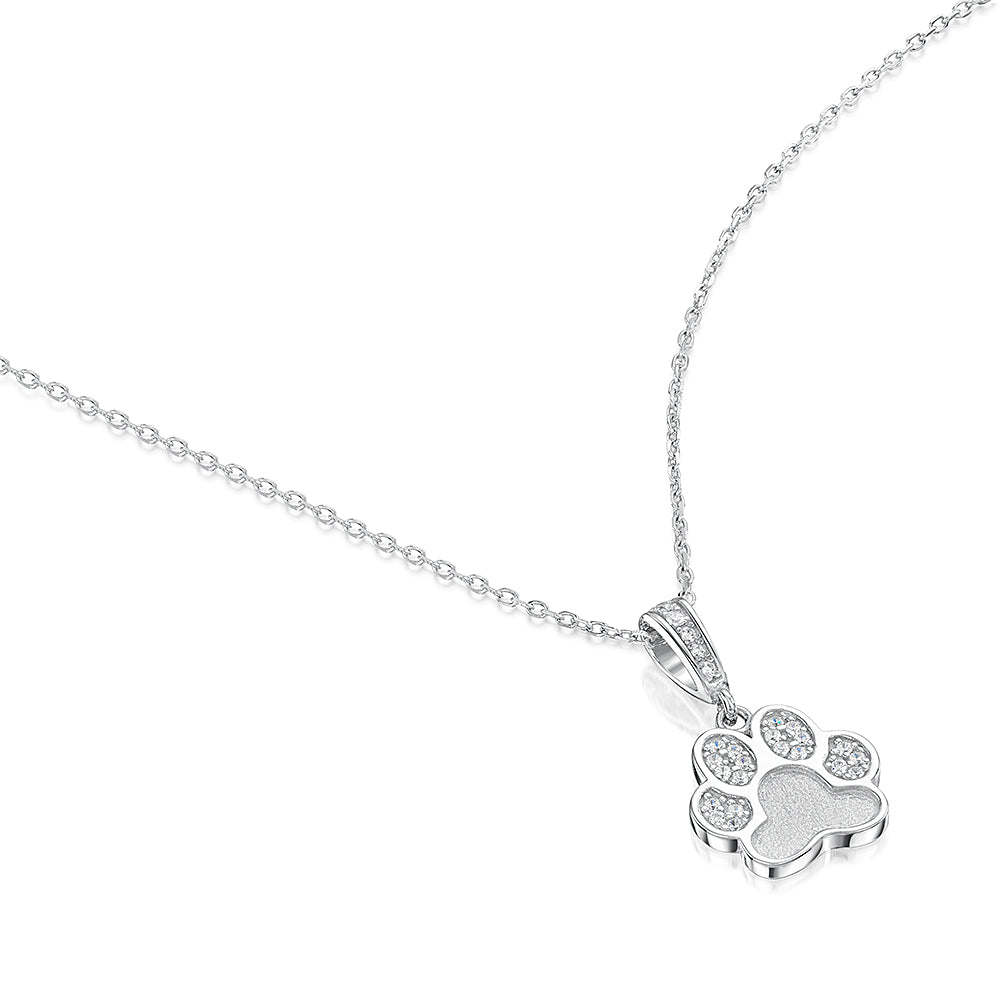 Sterling Silver & CZ Dog Paw Pendant & Chain