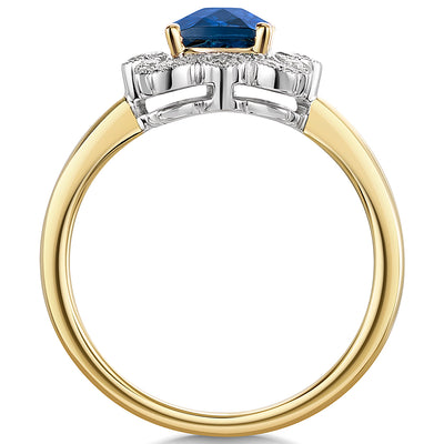 Yellow Gold Blue Topaz & Diamond Ring