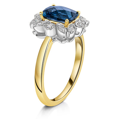 Yellow Gold Blue Topaz & Diamond Ring