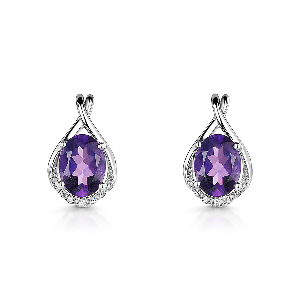 9ct White Gold Amethyst Earrings