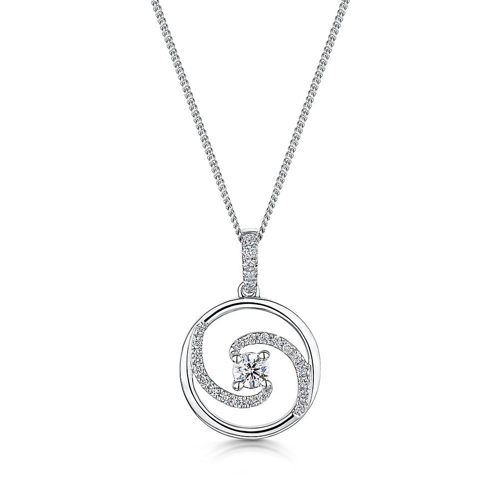 Elegant 18ct White Gold Diamond Pendant & Chain 0.30cts