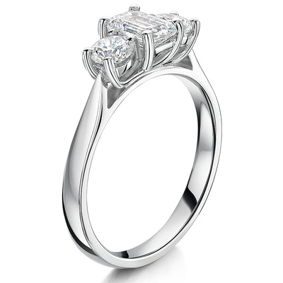Emerald & Brilliant Cut Diamond Three Stone Ring 1.20cts