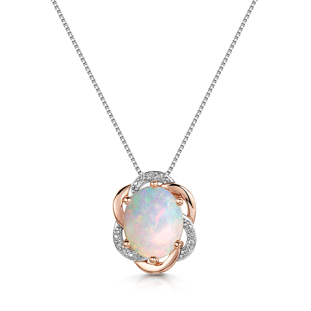 White Gold Opal Pendant & Chain