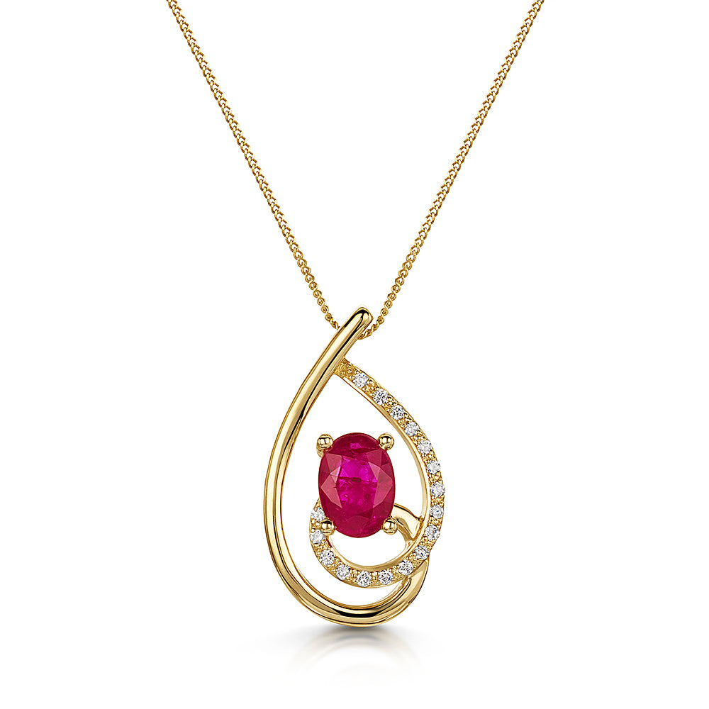 Yellow Gold Lab Grown Ruby & cz Pendant