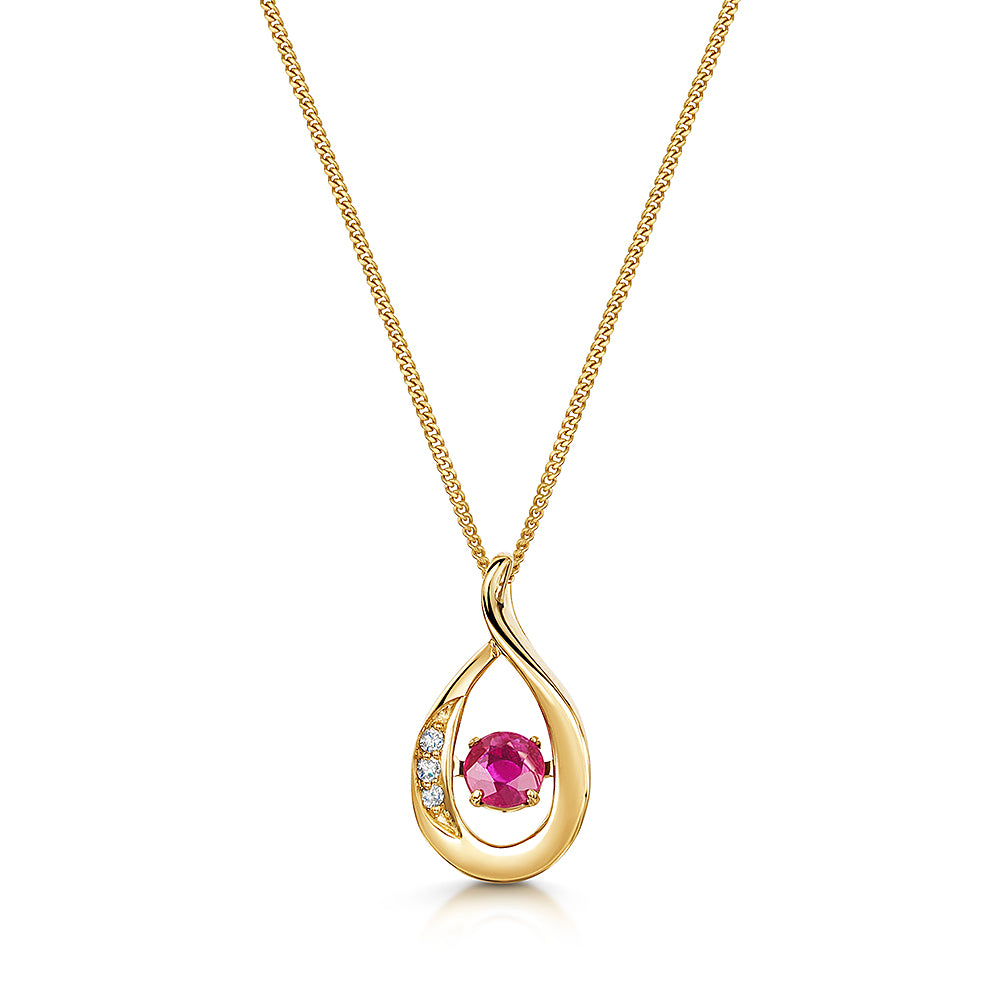 Shimmer Yellow Gold Ruby Pendant & Chain