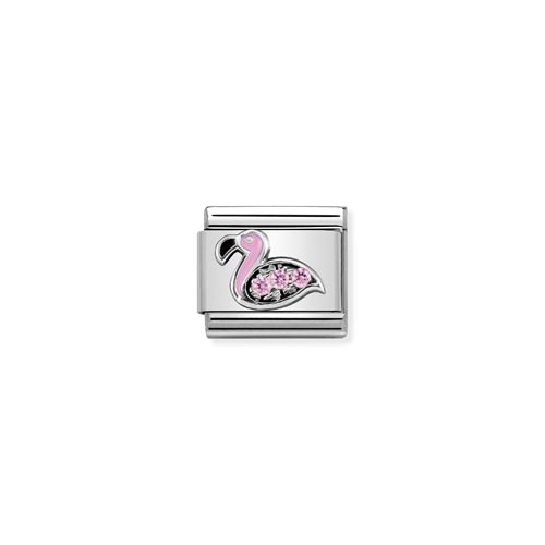 Silverhsine CZ Pink Flamingo Charm