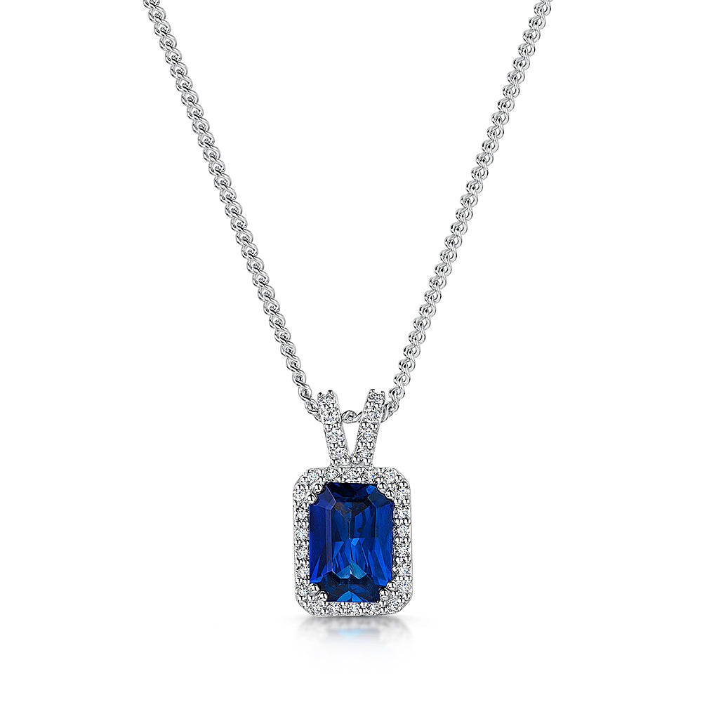 Platinum Sapphire & Diamond Pendant & Chain